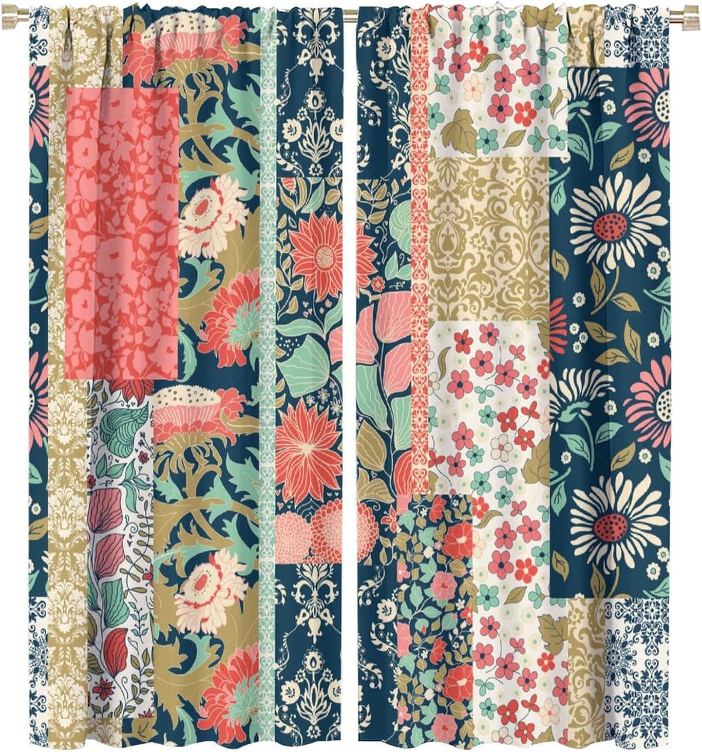 Home Office England - Rideaux floraux patchwork bohèmes, style rétro