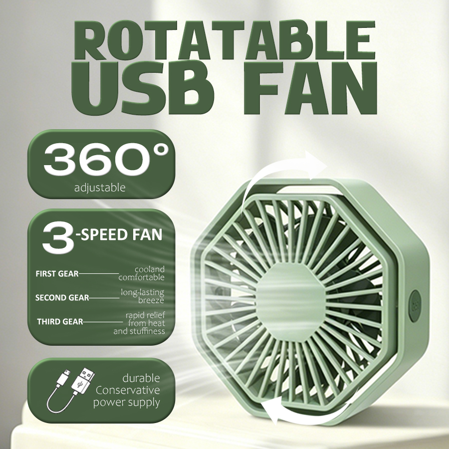 Usb Desk Fan - Ventilateur de bureau USB hexagonal, 360°