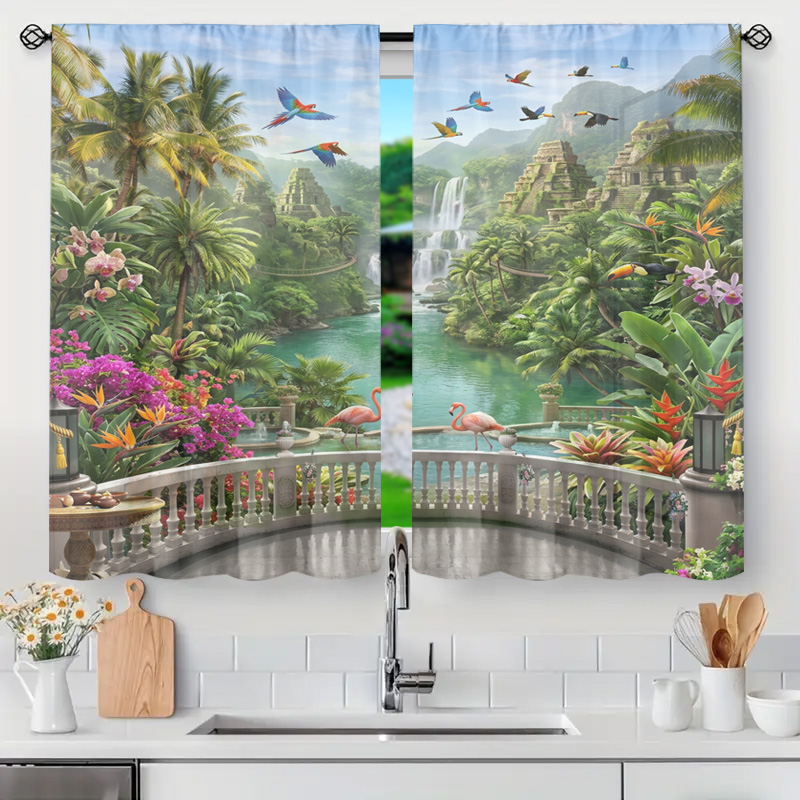 Home Office Bali - Rideau Transparent Paysage Cascade Tropicale Vibrante,