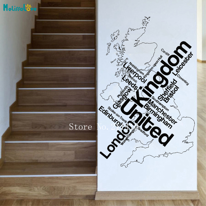 Home Office England - Autocollant mural auto-adhésif, carte du royaume