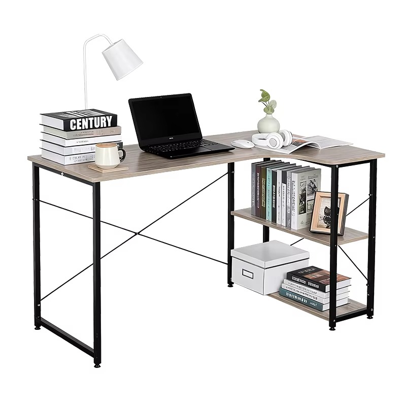 Home Office With Bookshelves - Bureau d'angle en forme de L