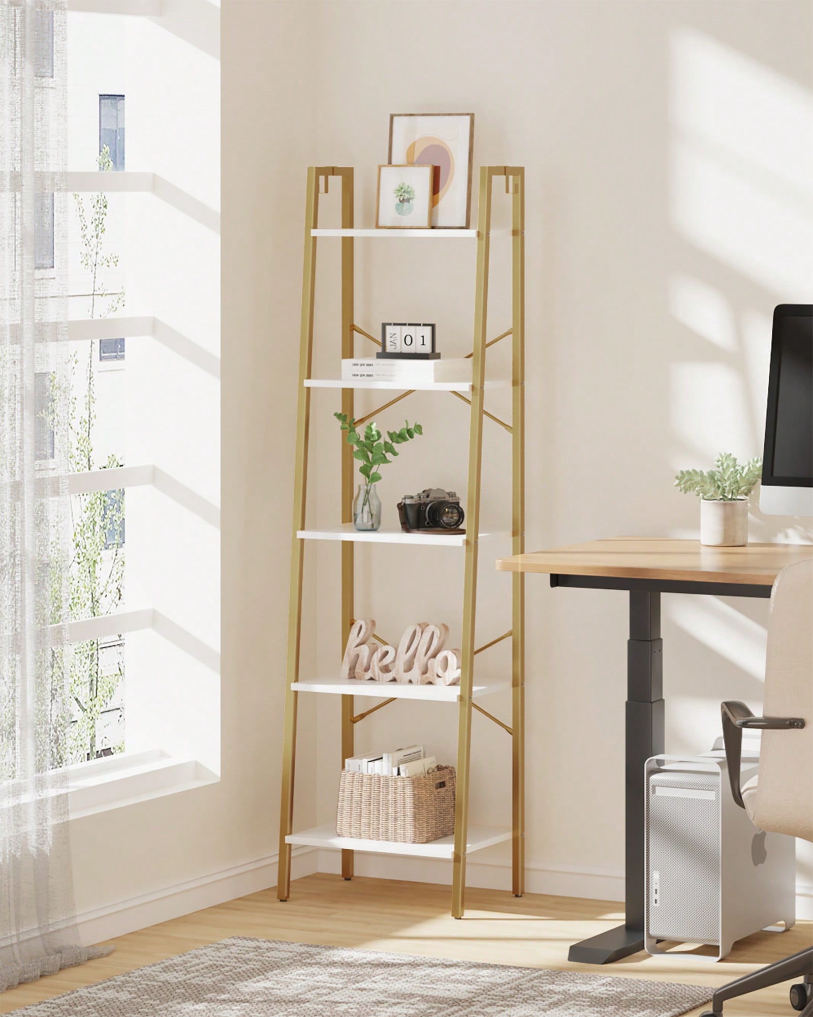 Home Office With Bookshelves - Étagère à 5 niveaux en forme