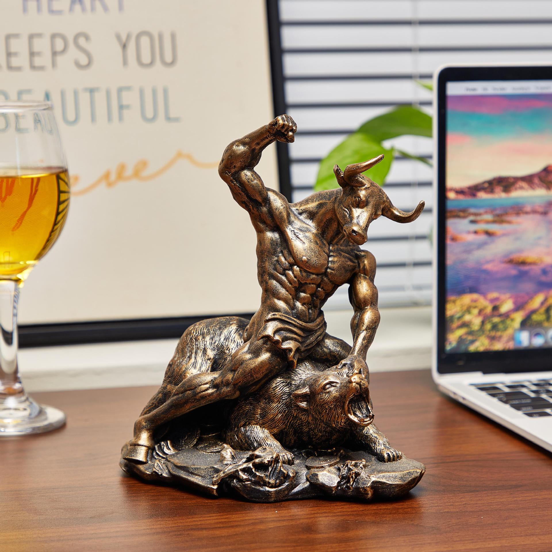 Statue de combat taureau-ours  - Home Office With Bookshelves avis et prix